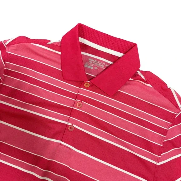 NIKE GOLF Mens Medium Pink Striped Dri Fit Polo Shirt Tour Performance - Picture 1 of 7